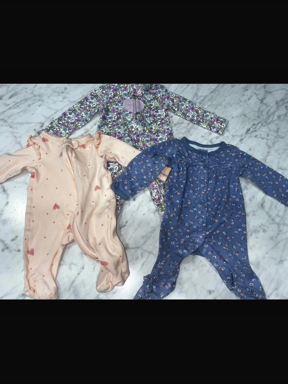 Carter's Peach, Blue, and Purple Floral/Heart Footie Set